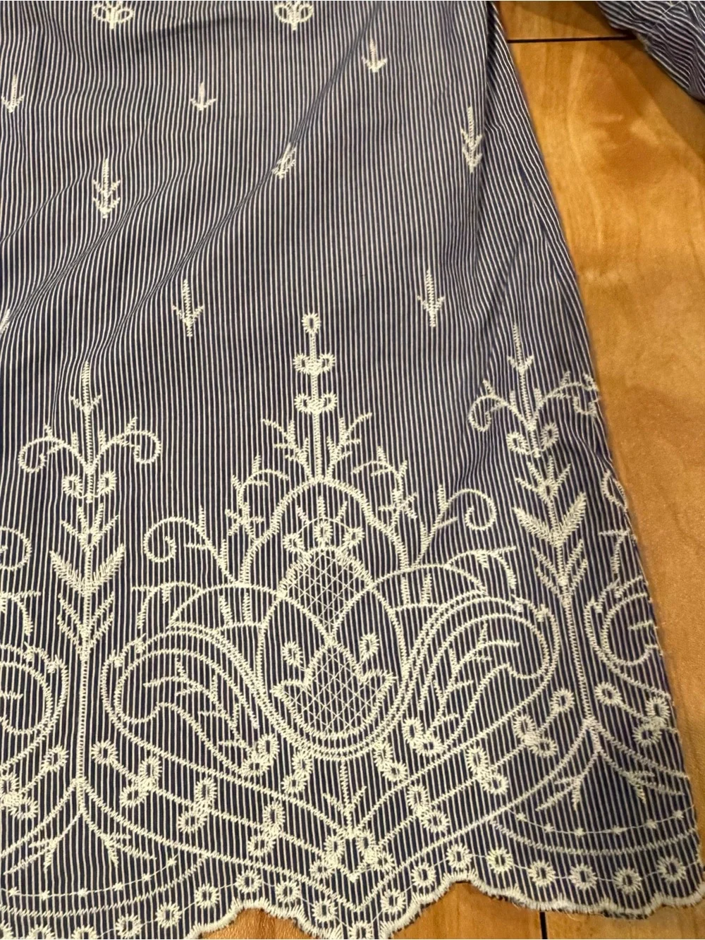 J.Crew Blue White Striped Embroidered Bell Sleeve Blouse XS